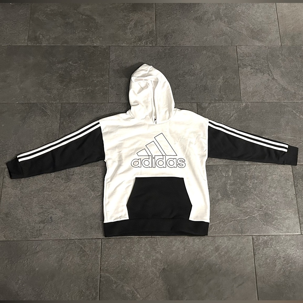 NWOT Adidas Boys Hooded Sweatshirt, White Black M 10-12